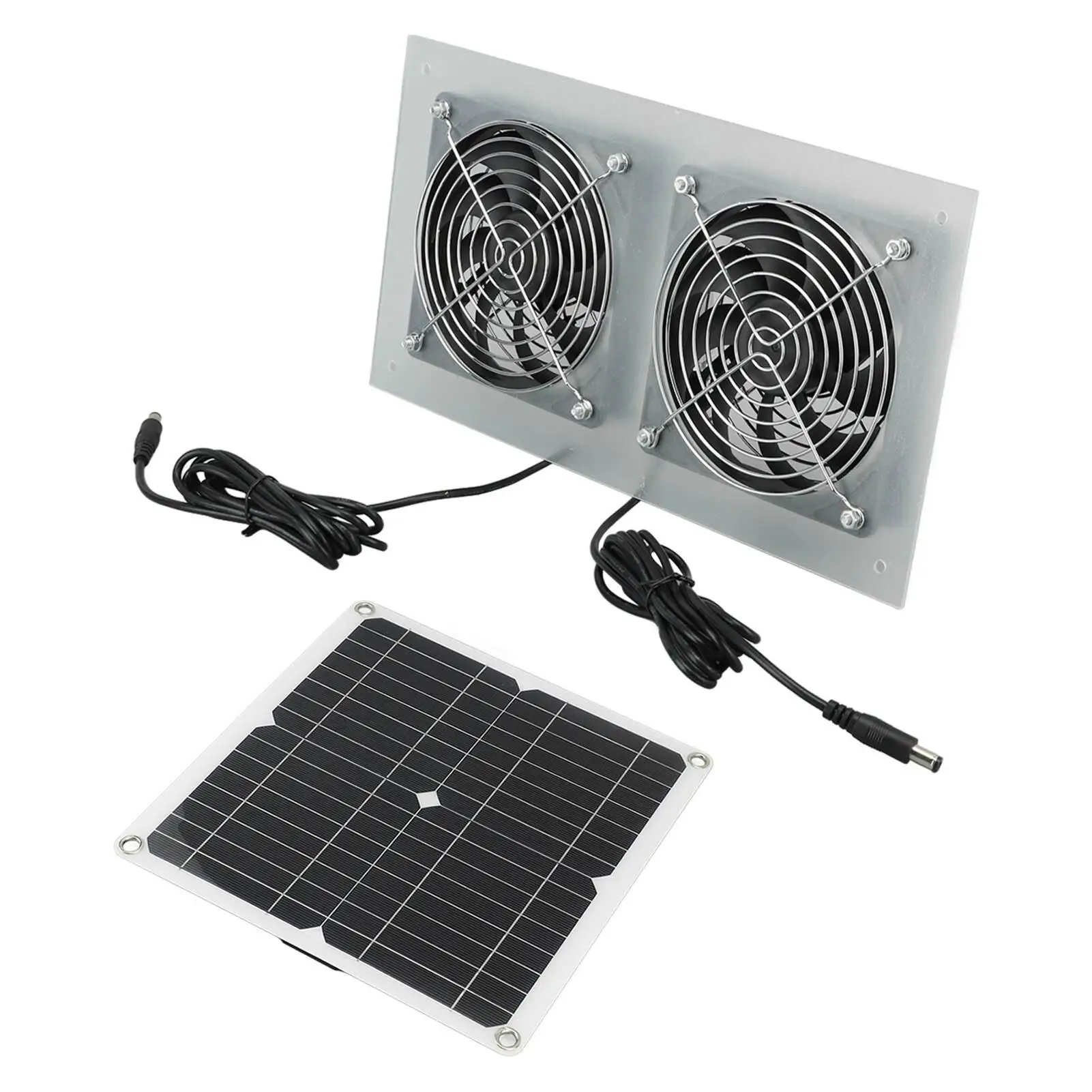 15W Solar Powered Dual Fan Kits - Waterproof IP65 for greenhouse & for shed Use