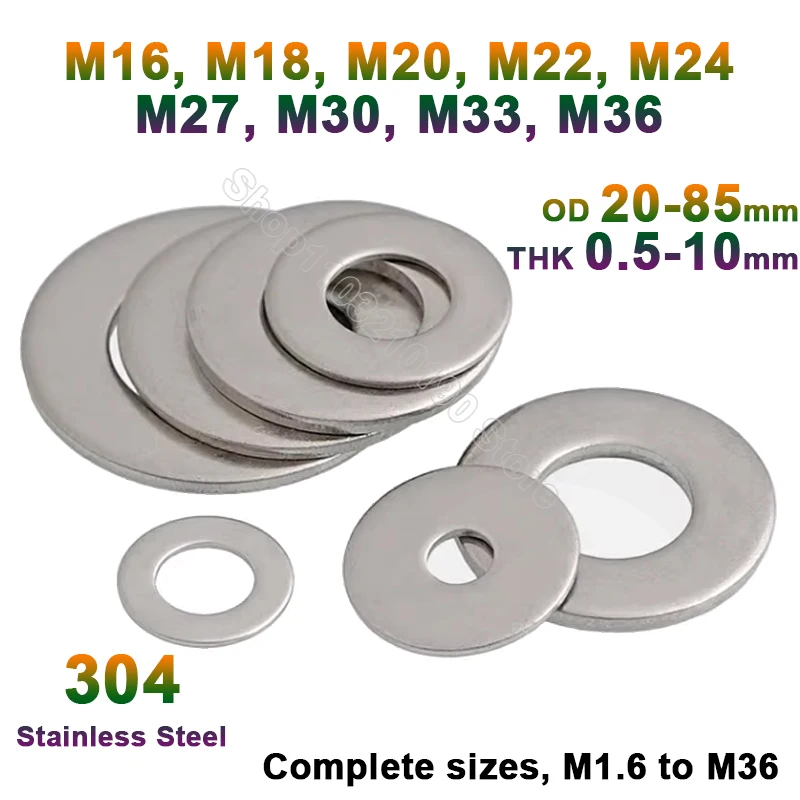 M16 M18 M20 M22 M24 M27 M30 M33 M36 304 A2-70 Stainless Steel Extra Large Oversize Big Wide Thick Plain Gasket Shim Flat Washer