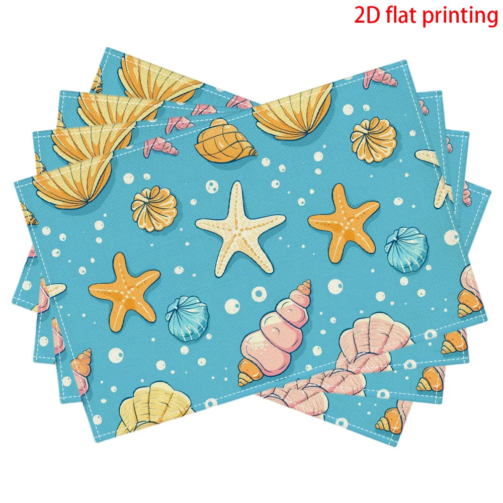 Rectangular Placemats Suitable for Dining Table - Watercolor Blue Seashell Print Table Mats, Heat-Resistant and Easy to Clean