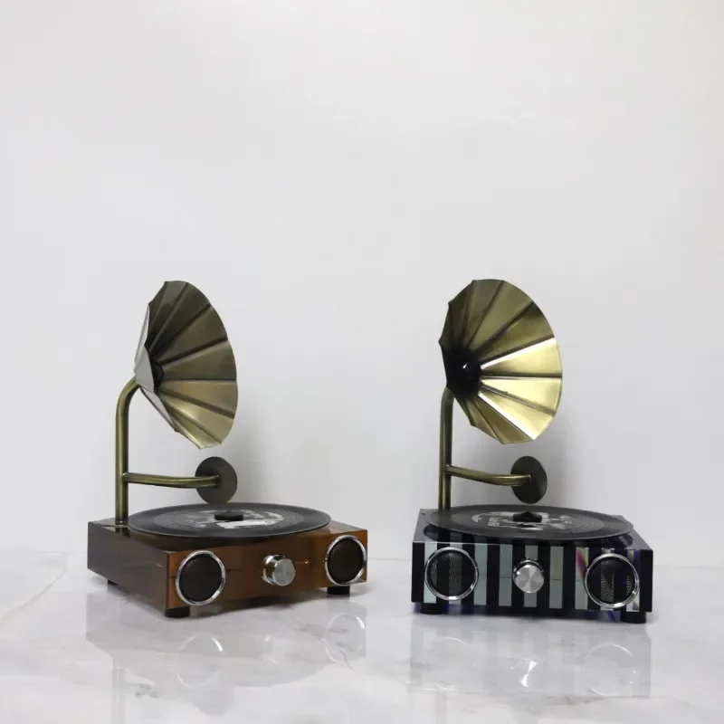 Vintage Striped Crystal Player Gramophone Ornaments, Home Decorations