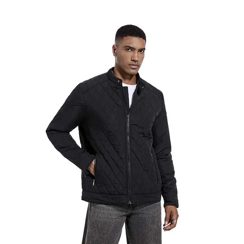 Men's Lightweight Cotton Jacket Autumn Winter Casual Diamond-Stand up Collar Fashionable Padded Clothes Trendy Men's Outfit