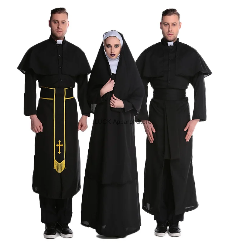 Halloween Cosplay Male Priests And Female Nuns Role Play Costume Lovers Cosplay Clerical Costume Women's Costume Stage Costume