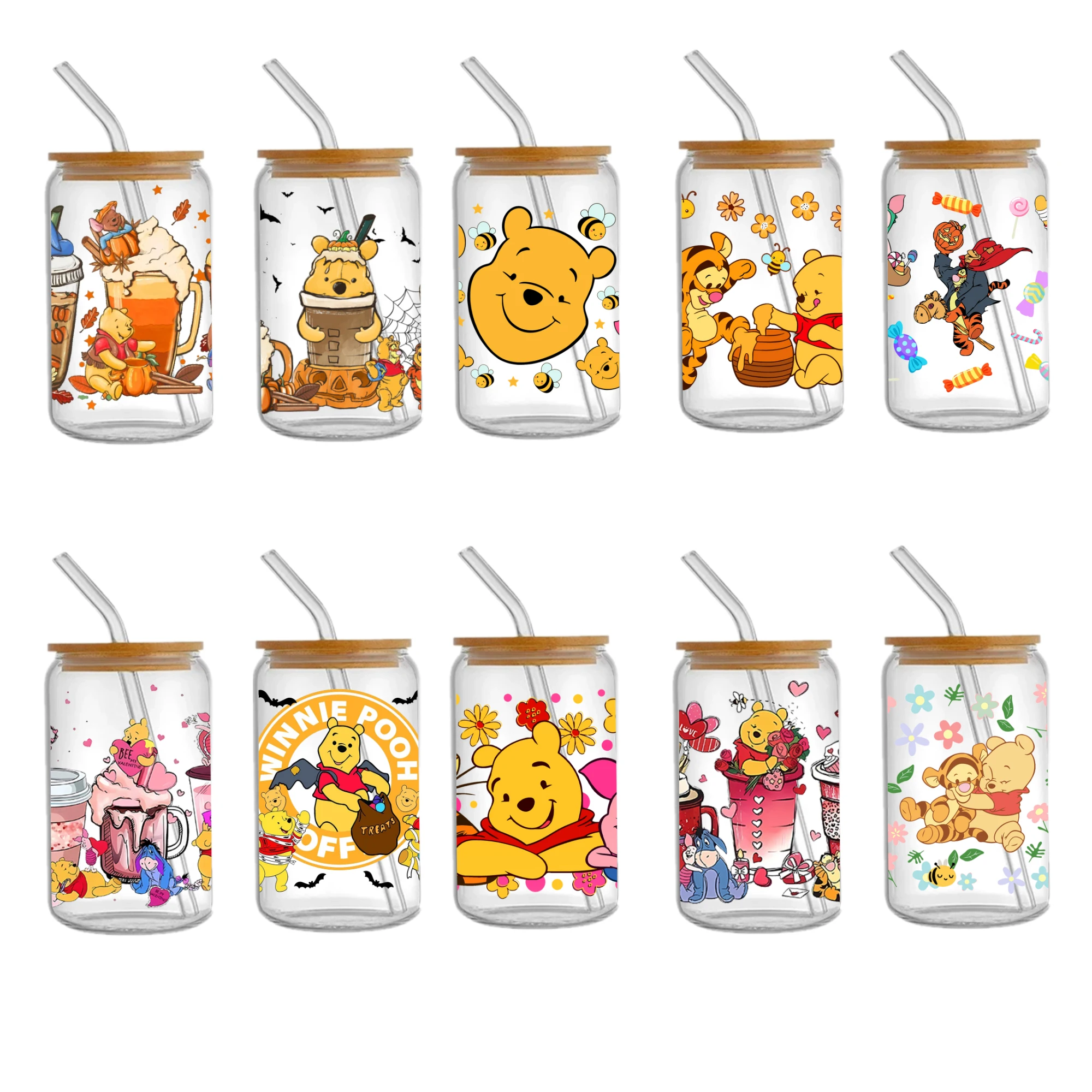 Disney Winnie 16oz DTF Sticker For Cups Cool Personalize UV Wrap Transfer Sticker Custom Labels DIY Logo Selfadhesive Waterproof