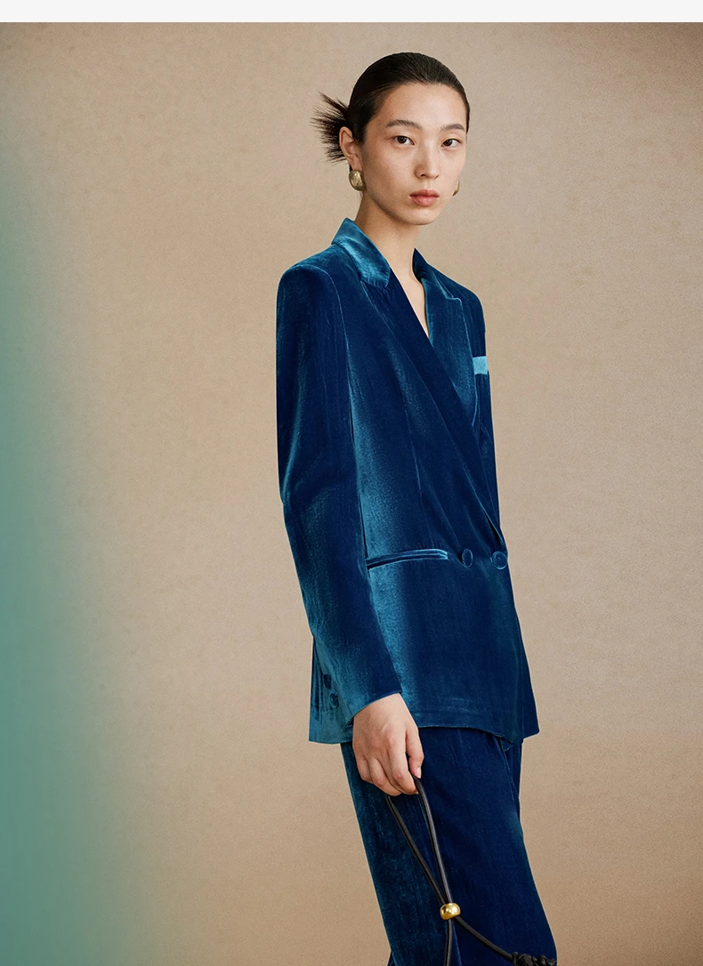 High-end Silk Velvet Casual Suit Spring Autumn Ladies Blue Business Top Elegant Temperament Large Size Fashion Luxury Clothing