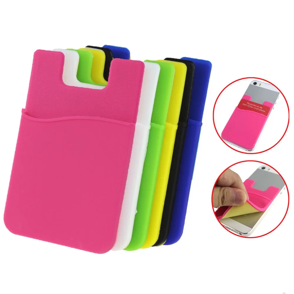 Universal Phone Wallet Case Stick On ID Credit Card Holder Silicone Self-Adhesive Cellphone Pocket Sticker Card Bags Purse