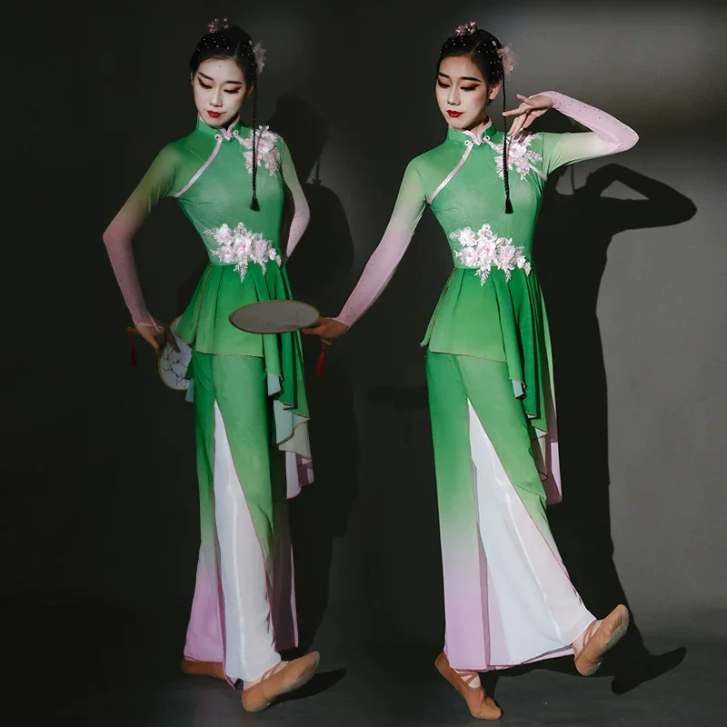 

Женский танцевальный костюм Янко, традиционный костюм для народной практики, китайская национальная танцевальная танцевальная одежда, элегантный танцевальный наряд