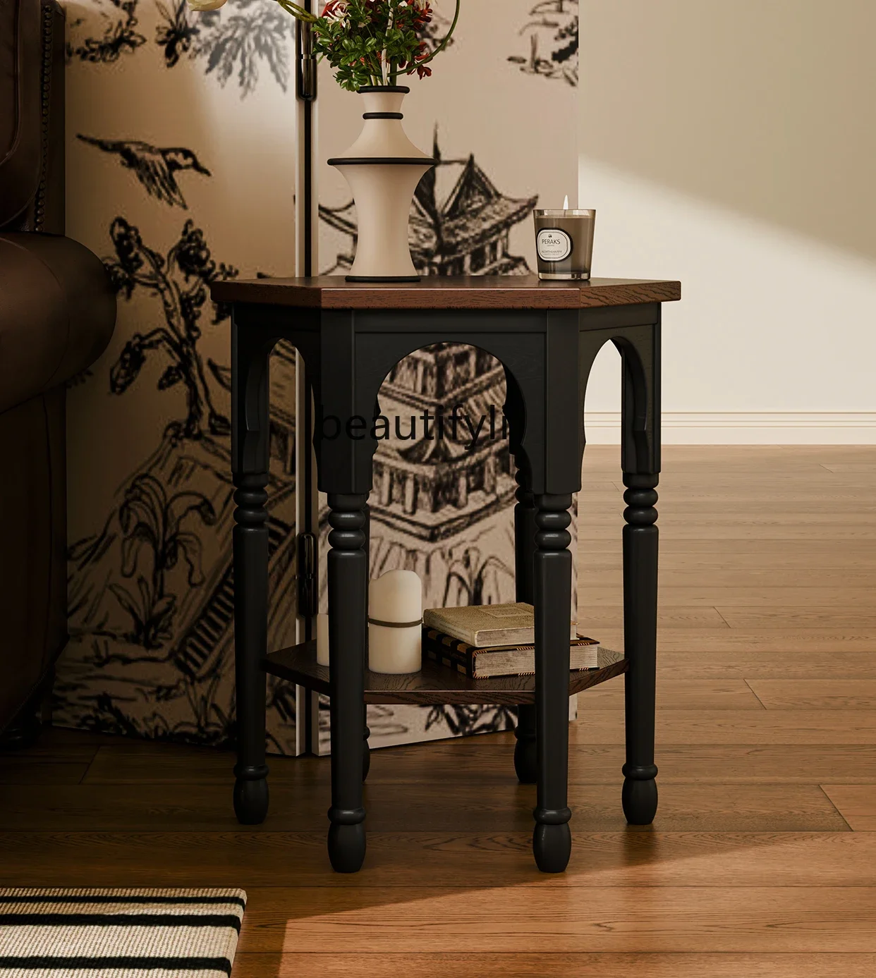 

X18 A few small tea tables on the side of the retro solid wood sofa can be moved, American high-end corner a few storage