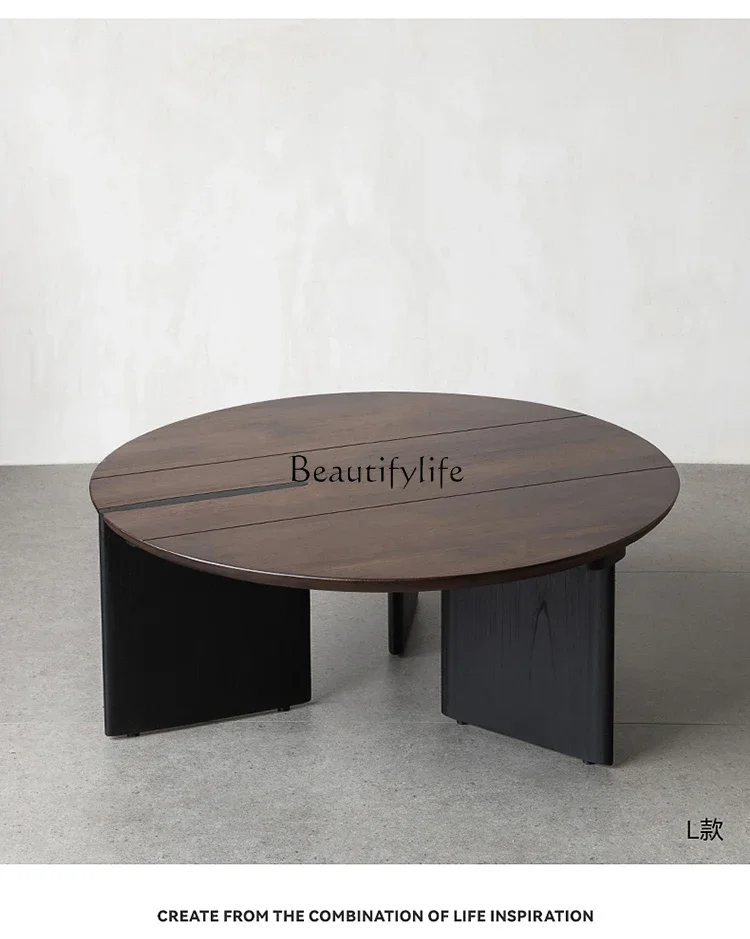 

Nordic round black walnut small table Italian simple modern tea table