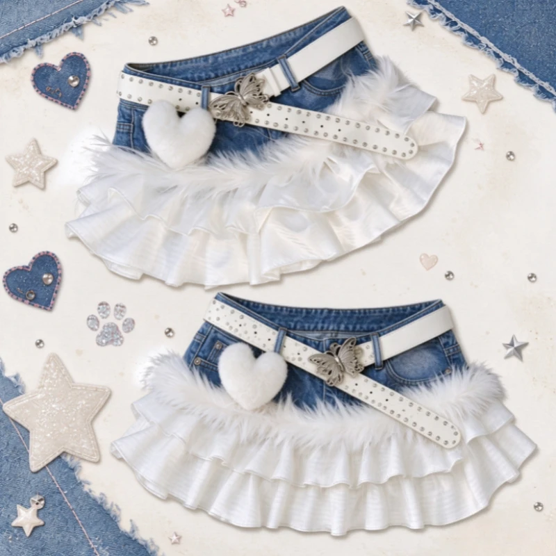 Y2K Streetwear 90s Retro Washed Denim Mini Skirt Subculture A-line Jean Skirts Slim Casual Daily Outfits for Teen Young Girls