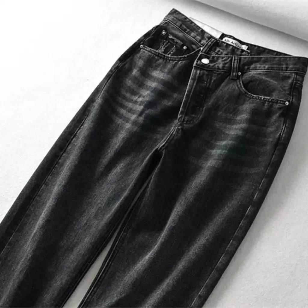 

Женские свободные повседневные джинсы, однорядные брюки для папы на пуговицах, европейско-американский стиль, неровная талия, новинка 24,