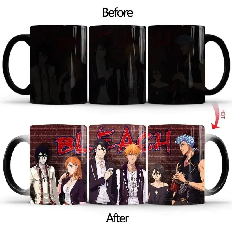 BLEACH   state Anime Color Changing Mug Ceramic Thermal Gradient Coffee Cup Lid Spoon Children\'s Cool Gift