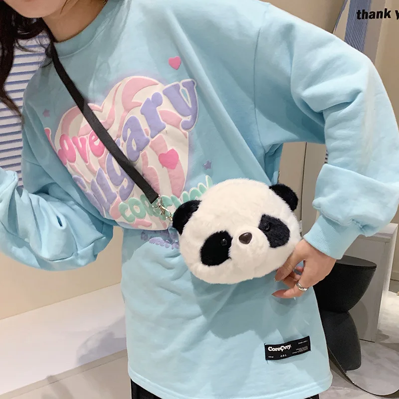1pcs Cute Fashion Plush Crossbody Bag Panda Backpacks One Shoulder Diagonal Wallet Stuffed Animals Toy Purse Kids Birthday Gift