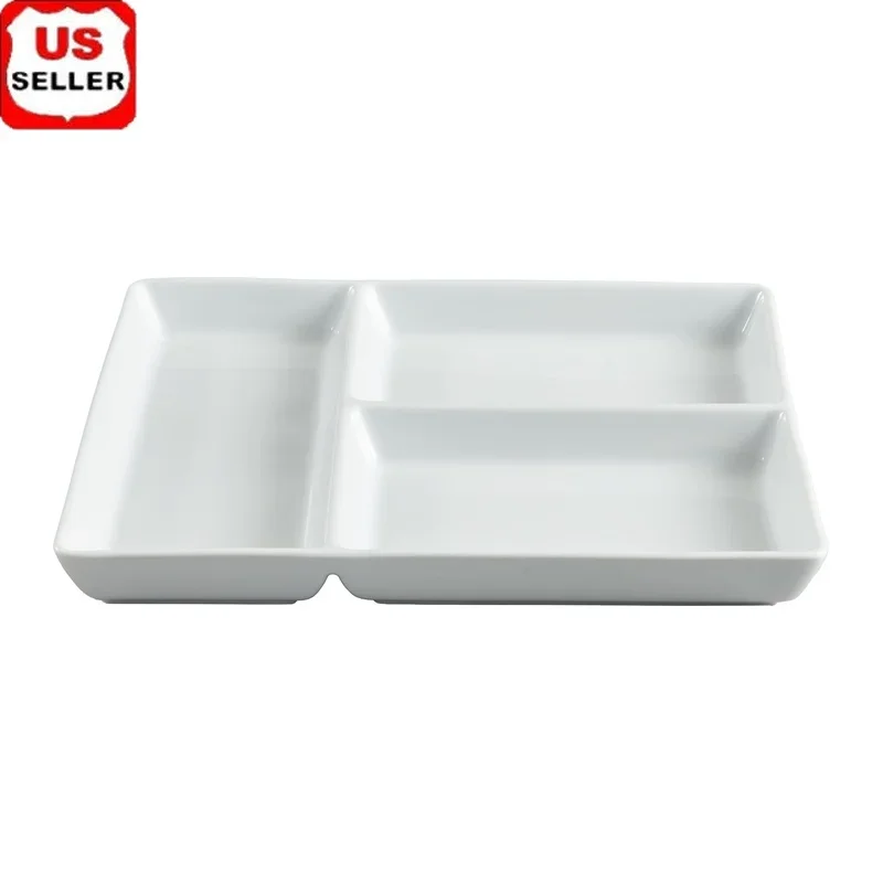 

White Porcelain Divided Tray Microwave and Dishwasher Safe Rectangular Serving Platter Oven Safe Fruits Vegetables Meats Cheese