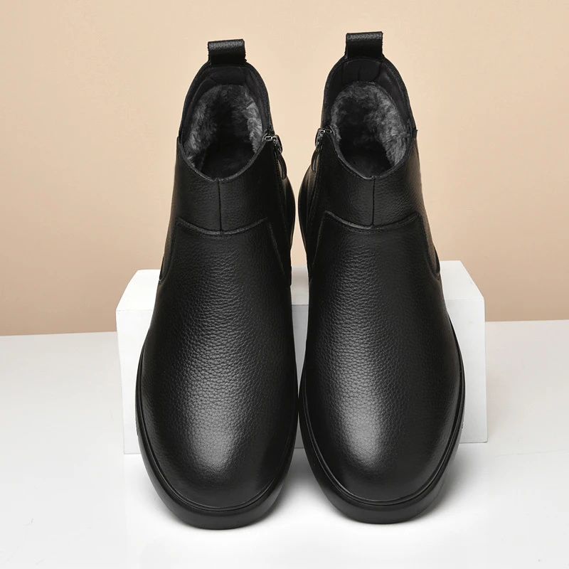 Clássico preto grosso sola negócios casual chelsea botas de fundo plano respirável antiderrapante quente high-end moda botas curtas