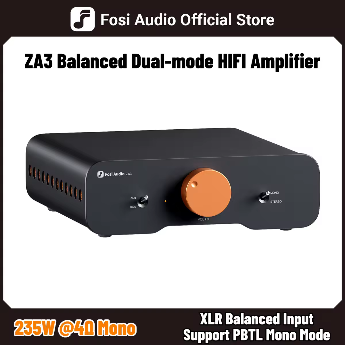 Amplificador de Potência Estéreo Fosi Audio ZA3 TPA3255 Classe D HiFi para Caixa de Som Passiva com Entrada XLR/RCA/Balanceada