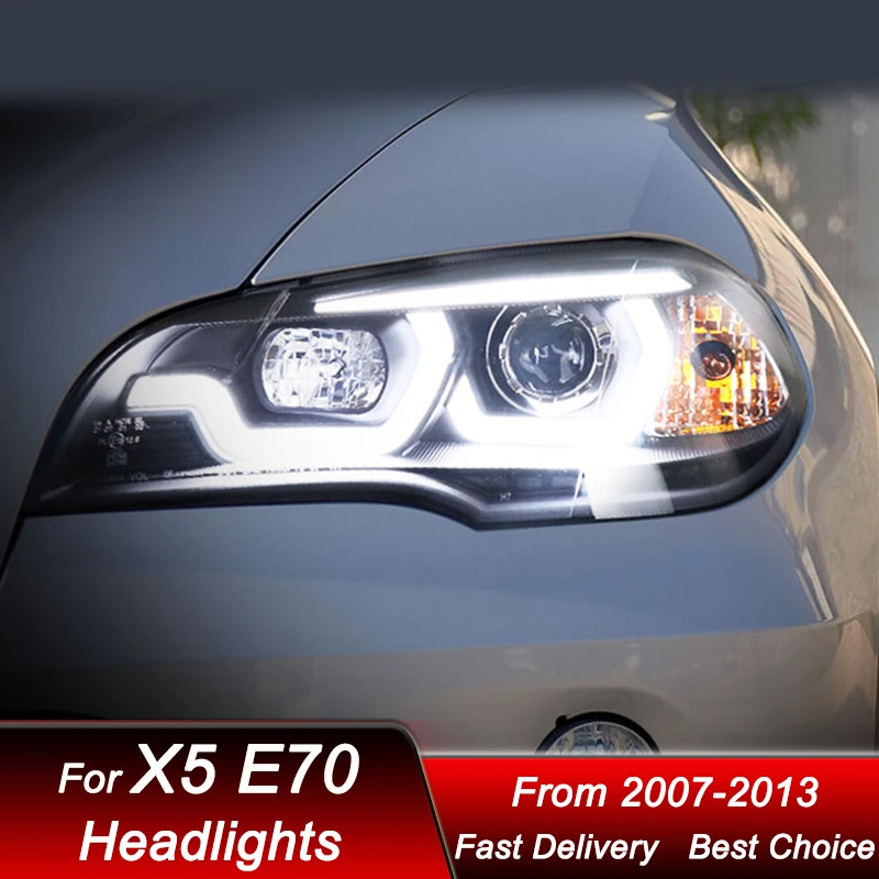 

Автомобильные фары для BMW X5 E70 2007-2013, новый стиль, светодиодные фары в сборе, обновление, комплект аксессуаров для линз проектора с высокой настройкой