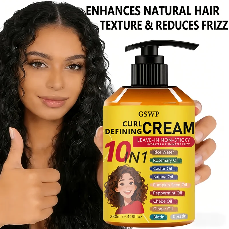 GSWP10-in-1 Curl Defining Cream: Creates Visibly Bouncy, Frizz-Free Curls and Waves with Lasting Elasticity.280ml