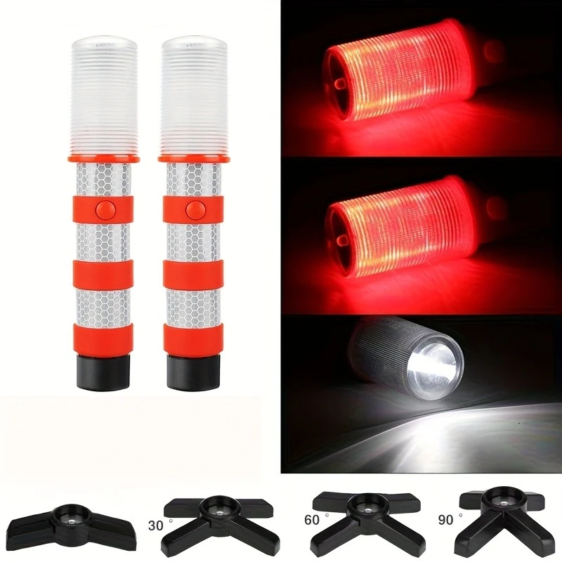 2-Pack LED Road Hazard Lights - Magnetic Stand w/ Case, Super Bright Red White, Car&Boat Night Warning Essential