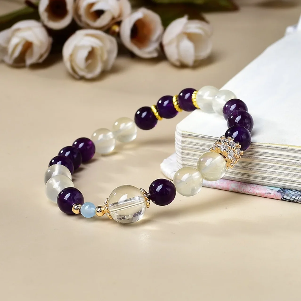 

Natural Amethyst Citrine White Crystal Bracelet Men and Women Light Luxury Fashion Lucky Bracelet