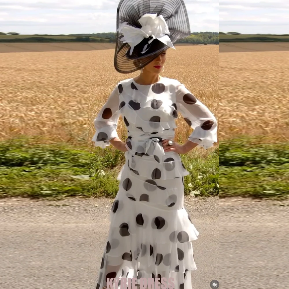 Customized Mother of The Bride Dresses 2026 3/4 Sleeves Scoop Neck A Line Tiered Polka Dot Wedding Guest Party Evening Dresses