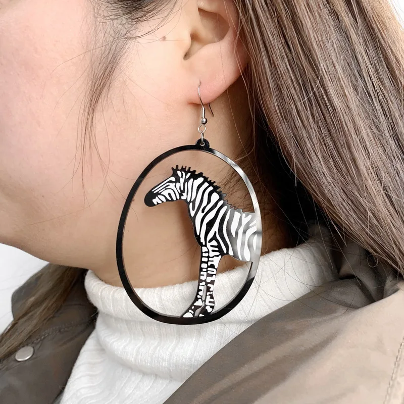 Exaggerated Big Zebra Snail Black Animal Acrylic Earrings For Women Funny Swallow Dachshund Dog Whale Black Cat Drop Earrings