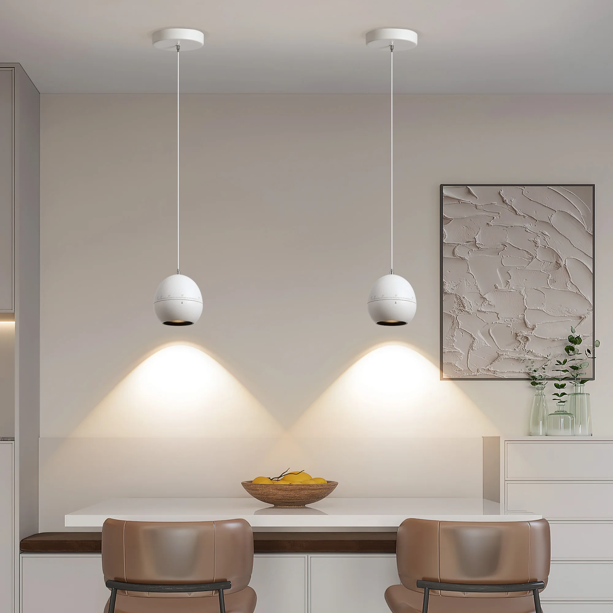 Opulux LED Minimalist Bedside Pendant Light Dimmable Retractable Design Flexible Lifting CRI 97 Anti-Glare Matte White Ceiling