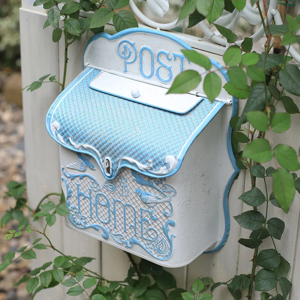 Garden Outdoor Wall Mounted Mailbox Metal Material Retro Style With Bird Pattern Leaving Message Garden Decoration