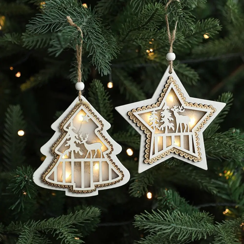 Light Christmas Wooden LED Pendant Xmas Ornament Hangging Glowing Pendant Photographic Props Elk Christmas Tree Decorations