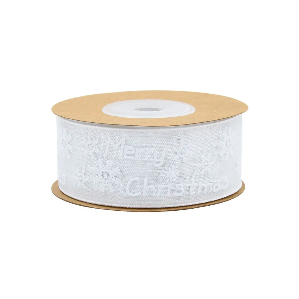 

1 Roll Christmas Ribbon Merry Christmas Snowflake Pattern White Polyester for Gift Packaging DIY Craft Party Decoration Reusable
