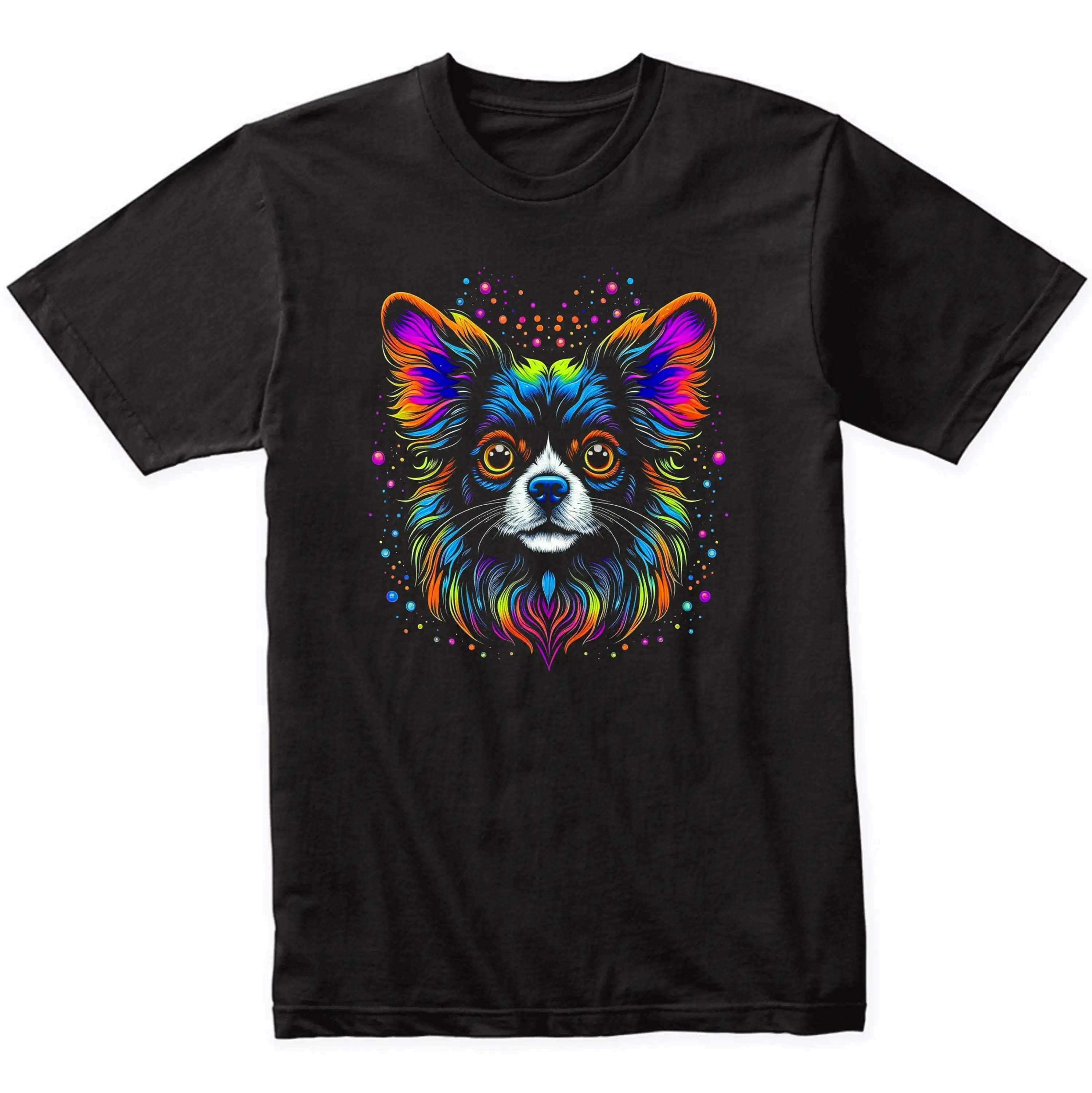 Papillon Psychedelic Dog Art T Shirt Owner Vibrant Colorful Bright Watercolor Rainbow