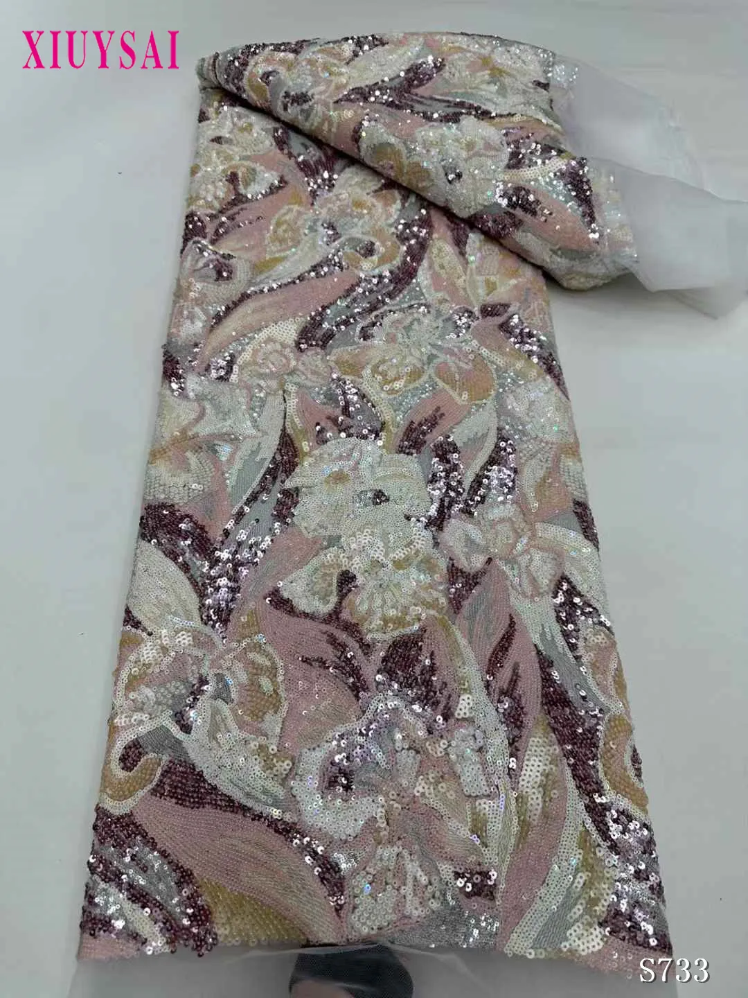 

Роскошное новое свадебное платье с блестками для женщин, сетчатое кружево ручной работы с градиентной вышивкой и блестками, ткань высокого качества