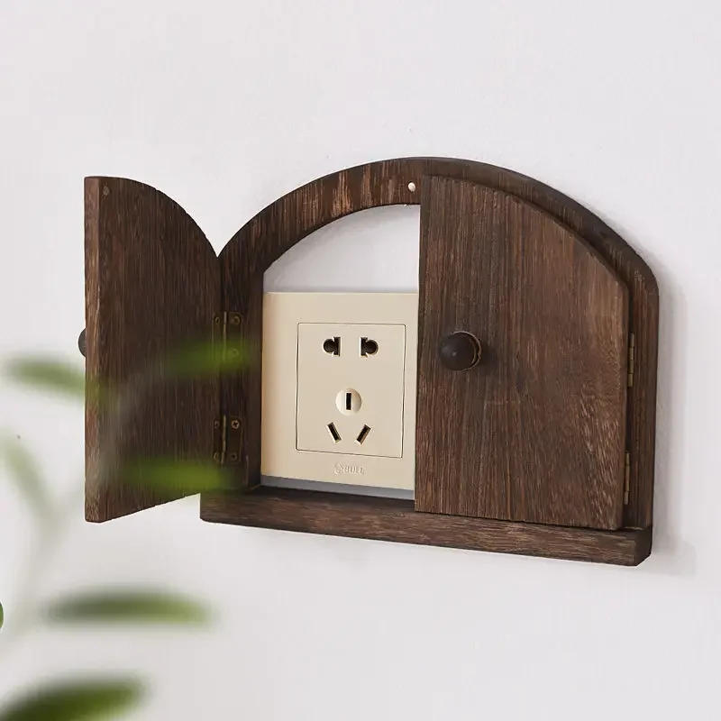 Wood Single Double Door Switch Protective Cover Pasted Socket Decorative Frame Cover Protective Electric Shock Proof Case