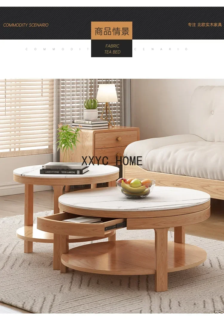 Tavolino da caffè in lamiera di pietra Combinazione di mobile TV Tavolo da tè semplice in legno massello di marmo