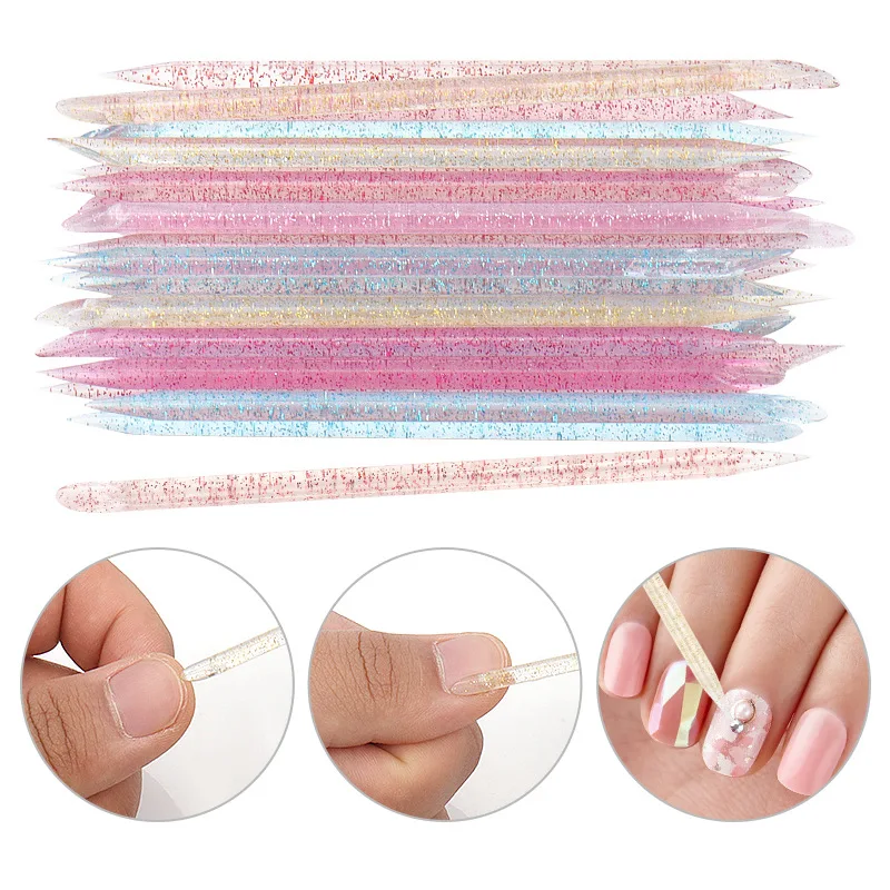 100 Pcs Glitter Acrylic Double Sided Nail Sticks Multi-Purpose Cuticle Pusher Manicure Pedicure Tool, Mixed Color