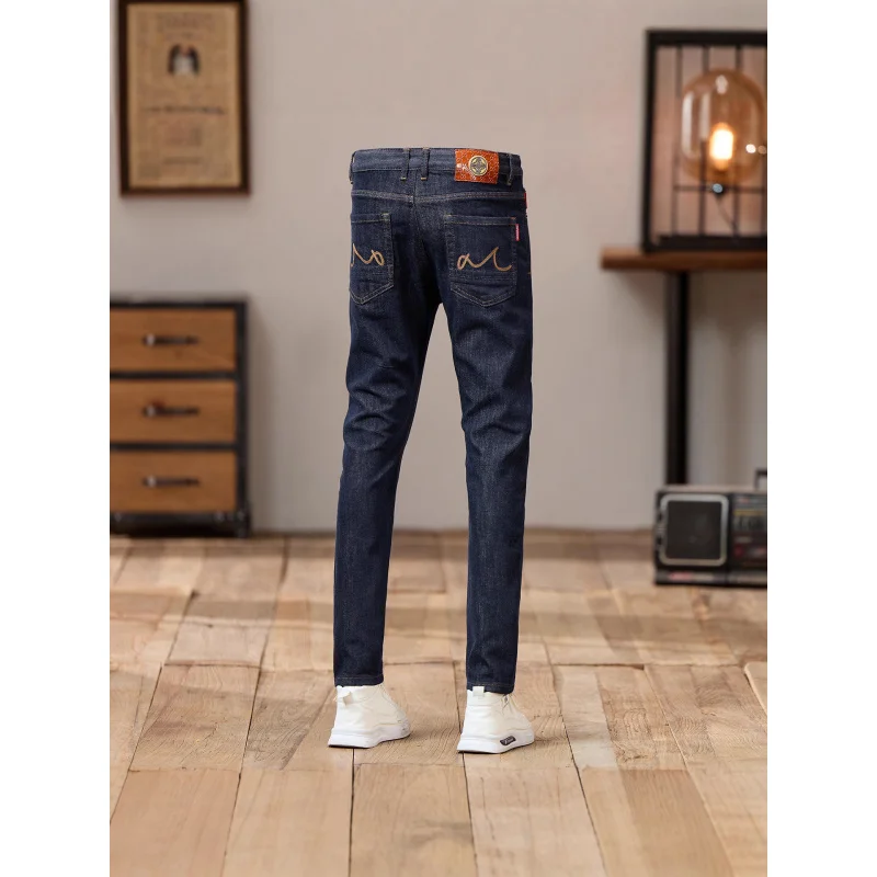 

2025 autumn new high-end original color jeans men's trend simple embroidery slim fit small foot street style men's pants