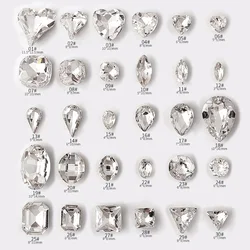 20PCS Sparkle Translucent White Pointed Diamonds Love Marquise Tri Rect Drop Oval Nail Art Rhinestones Jewel Manicure Charms