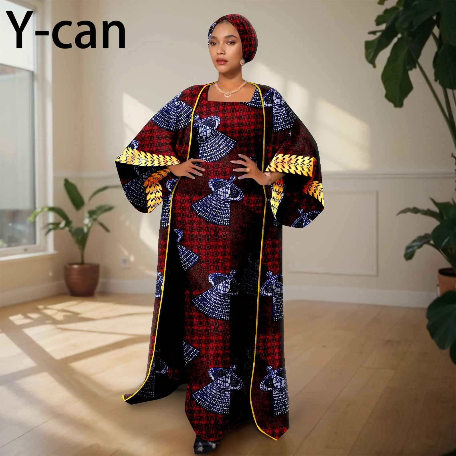 African Clothing for Women Female Suit Set Long Coat and Sleeveless Dress With Headscarf for Lady Traditional Outfits 2426029