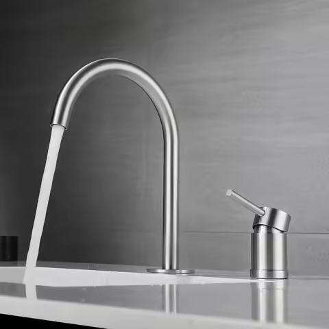 304 Stainless Steel Widespread Bathroom Basin Faucet Hot and Cold Mixed Water Wash Basin Faucet Deck Mounted Nickel /Black