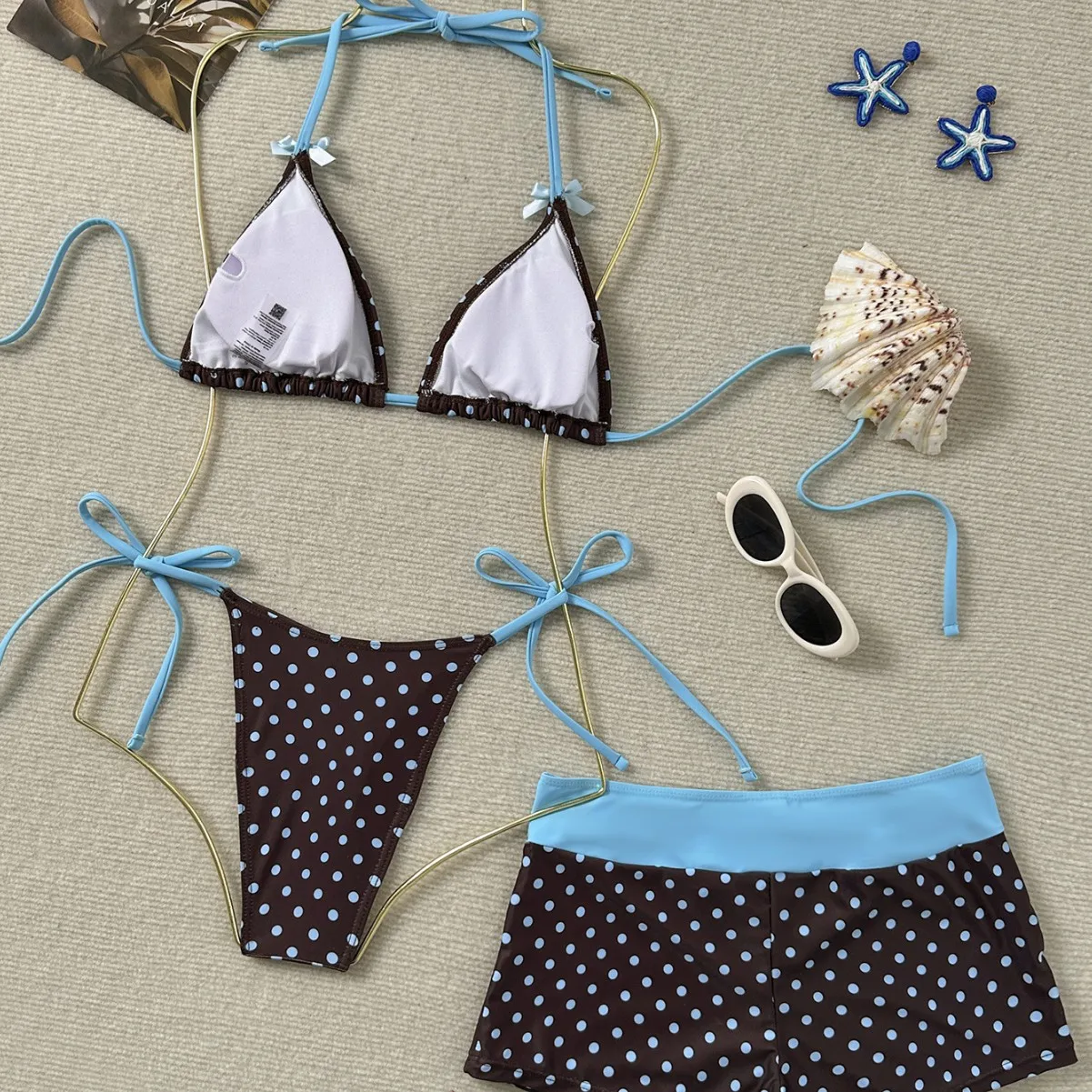 Years Ladies Multicolor Polka Dot Triangle Bag Straps Sexy Bikini Three-Piece Swimsuit 2 Pieces Tankini Swimsuits Women Biquinis