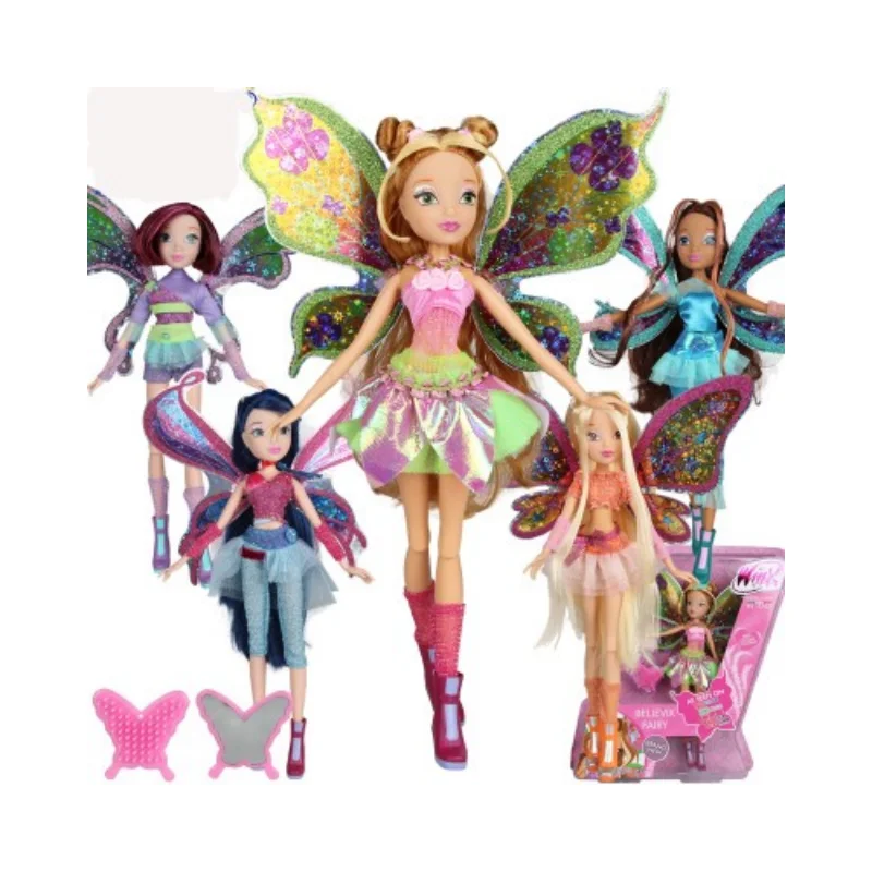 Genuine Winx Fairy Doll Glitter Butterfly Wings Magic Fairy Figure Collectible Toy Dress Up Doll For Girls Collectors Display