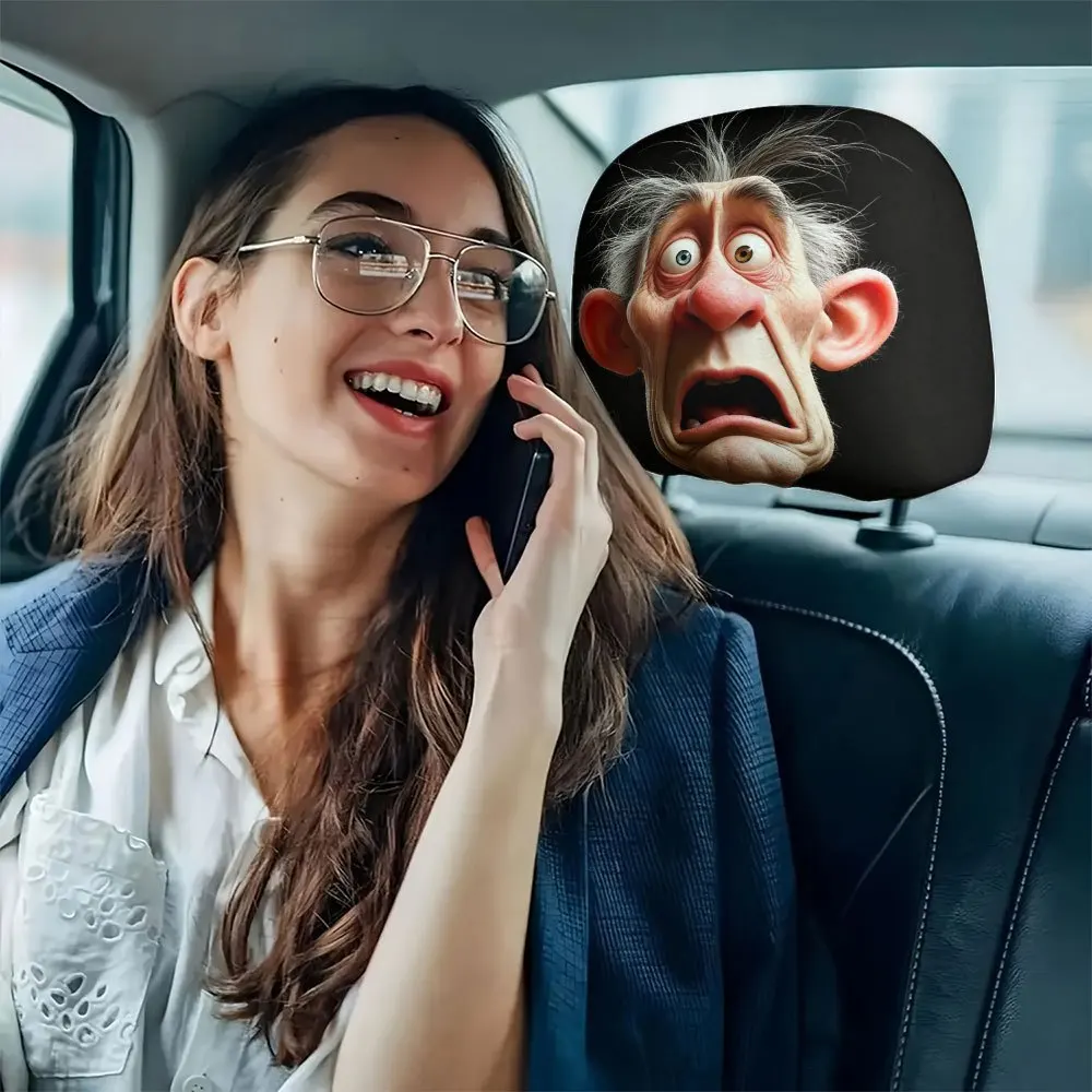 Qiqu Exaggerated Expression Headrest Cover Seat Protection Car Headrest Cover Front and Rear Seat Decoration