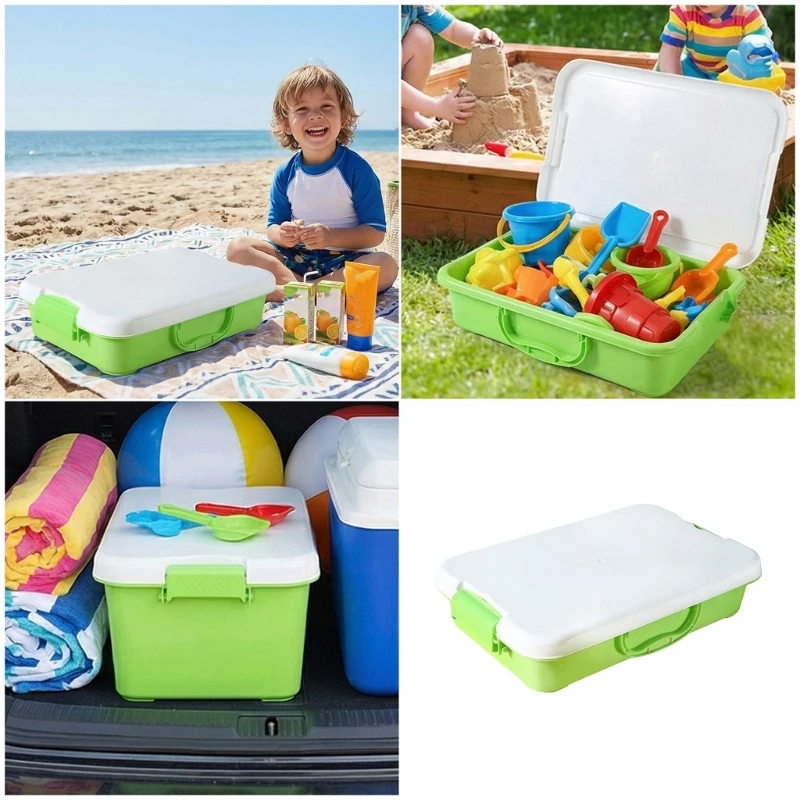 人気の感覚ビン砂トレイ蓋ハンドル砂おもちゃ収納ボックス積み重ね可能ビーチ遊び道具や旅行の整理用 15UB