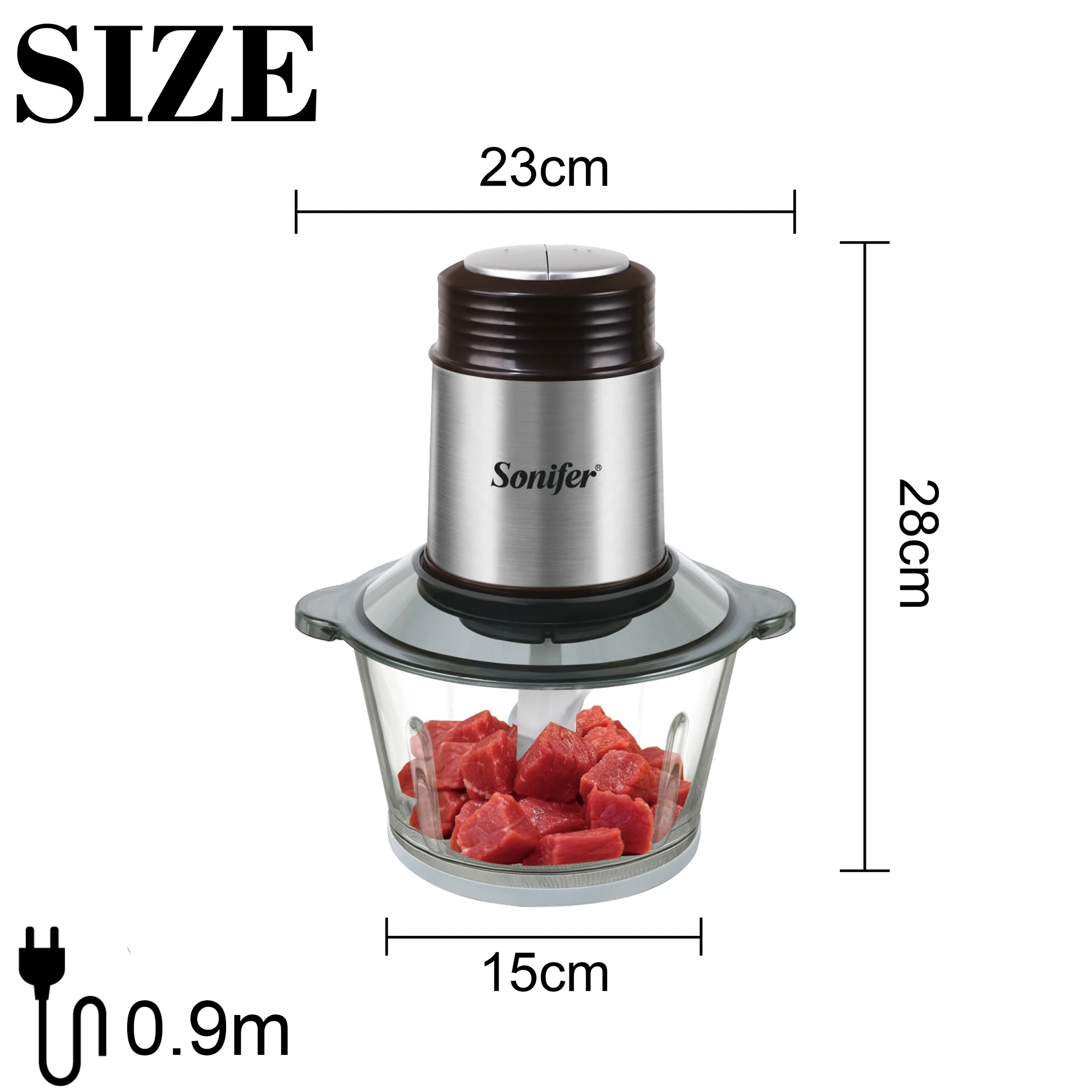 2 Speeds Electric Chopper Meat Grinder 1.8L Glass Mincer Food Processor Slicer Egg Beater Vegetable Meat Grinder 250W Sonifer