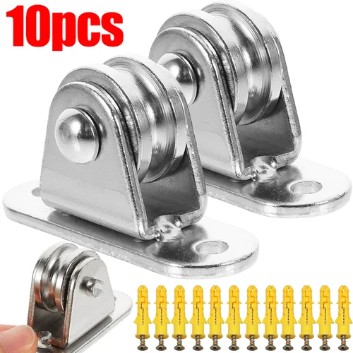 Kit de bloque de polea desmontable de polea fija de alta resistencia, polea montada en la pared, carga de 176 libras para puerta corredera y cuerda de alambre, 2/10 Uds.