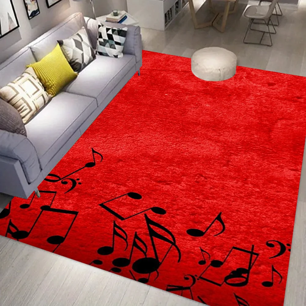 Black Background 3D Piano Keys Music Pattern Carpet Artistic Music Decor Non-Slip Soft Mat for Living Room Bedroom