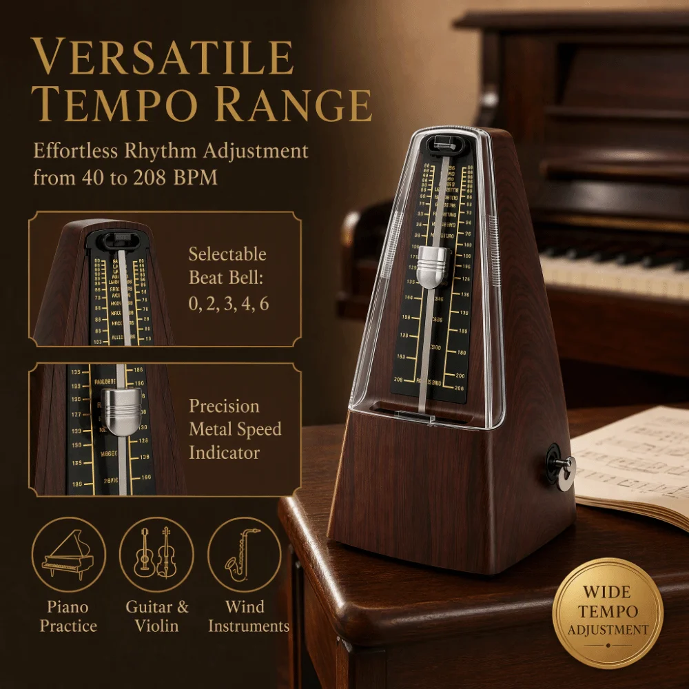 40-208 BPM Mechanical Metronome Loud Sound High Precision Wood Grain Metronome Track Tempo Deep Wood Grain