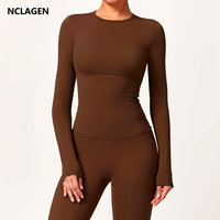 NCLAGEN Long Sleeve Workout Top Gym Pilates Clothes Women Active Wear Sports Shirt Elastic Fitness Yoga Clothing Running Shirts