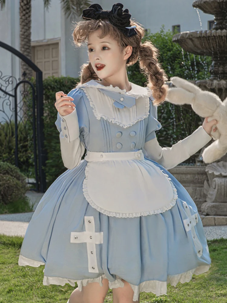 

Original Lolita Op Daily Cute Sweet Maid Blue Princess Dress Cos Lolita Japanese Girl Tea Party Dress Loli