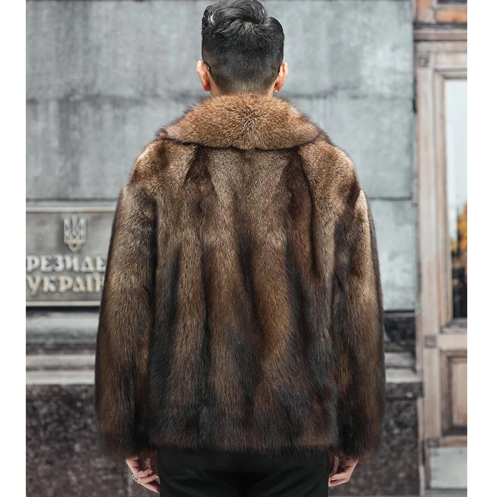 Denny&Dora Mens Brown Mink Fur Coat Leather Jacket Fur Jacket Winter Coats Mink Fur Coat