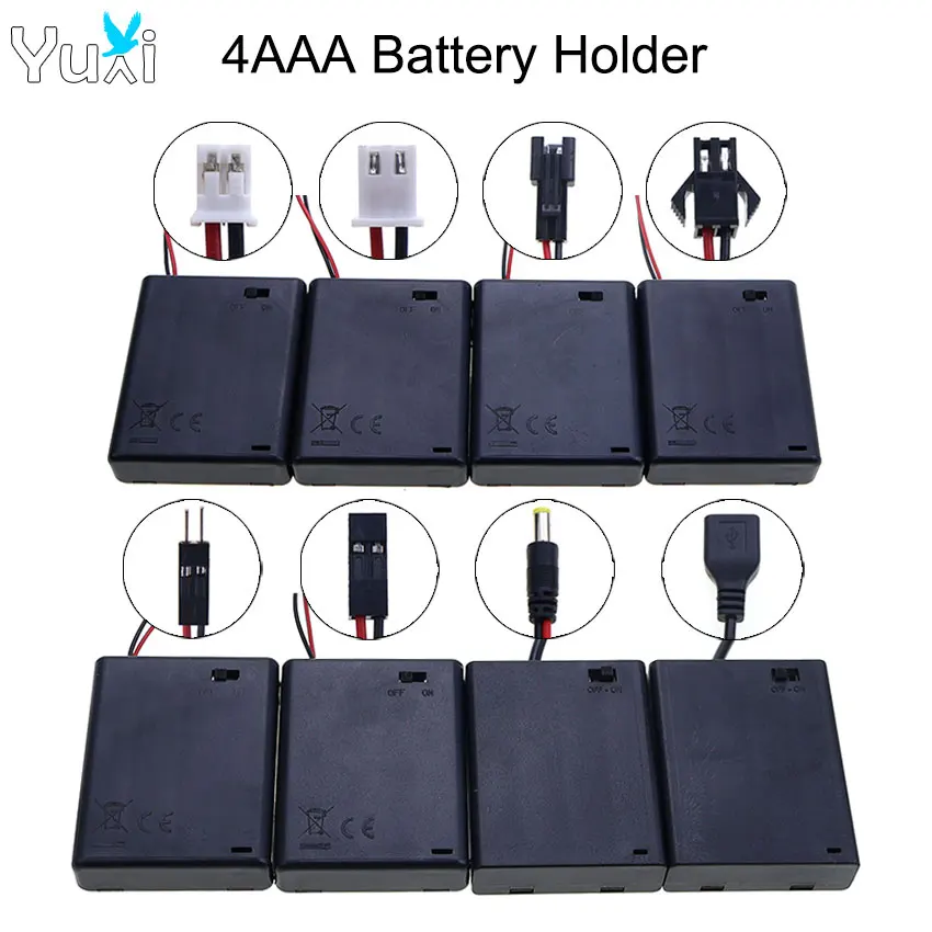 YuXi 1 Piece AAA 4 Slot Battery Box Battery Holder Case With